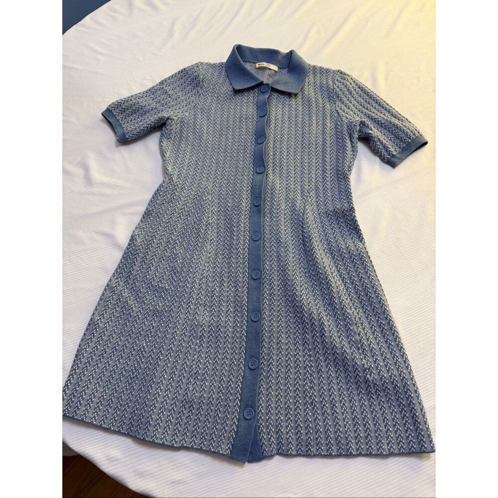 Marine Layer Alice Textured Blue Polo Dress Size Small - Picture 2 of 8